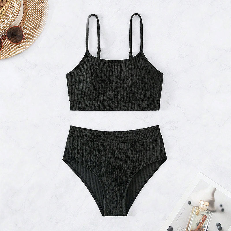 Damen Hoch tailliertes Bikini-Set mit strukturiertem Oberteil Echo Archiv