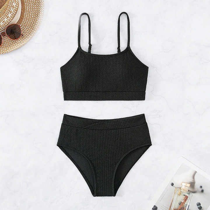 Damen Hoch tailliertes Bikini-Set mit strukturiertem Oberteil Echo Archiv