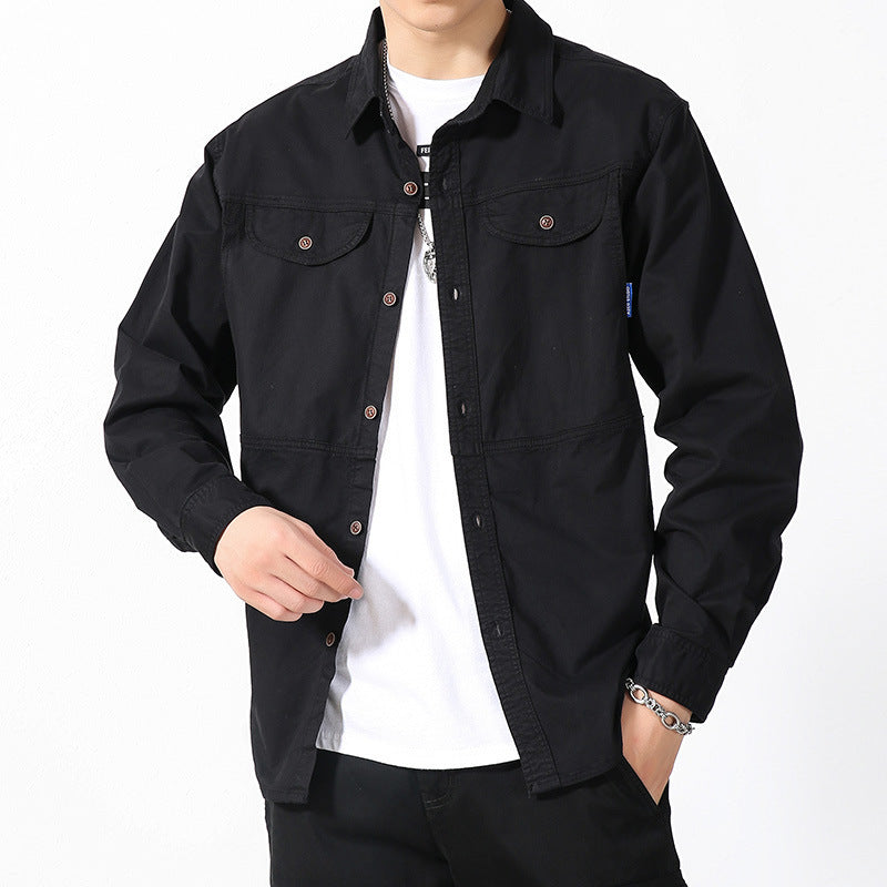 Herren leichte Canvas-Hemdjacke im Overshirt-Stil mit Brustpattentaschen und Knopfverschluss Echoarchiv