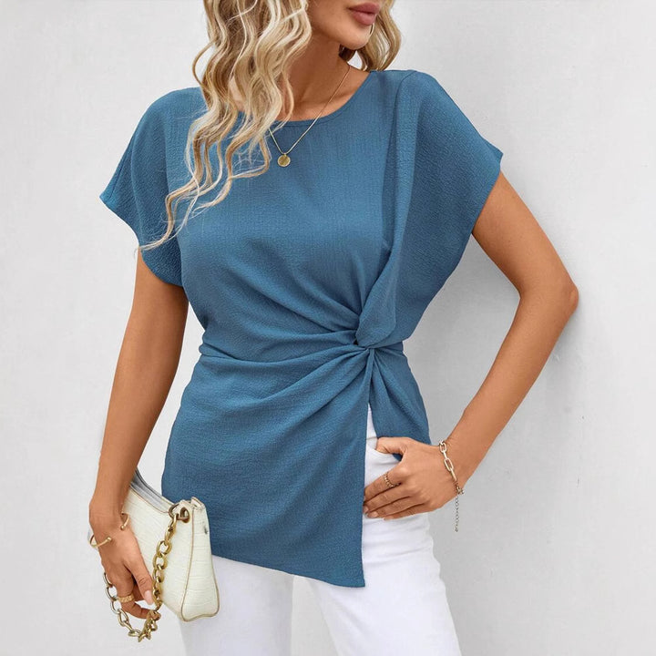 Damen nan tailliertes Kurzarm-Drapéshirt mit seitlicher Knotenschlinge und strukturierter Crêpeoptik Echo Archiv