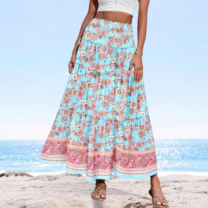 Damen Maxirock mit elastischem Smockbund und fließendem Paisley‑Print – Rosévia