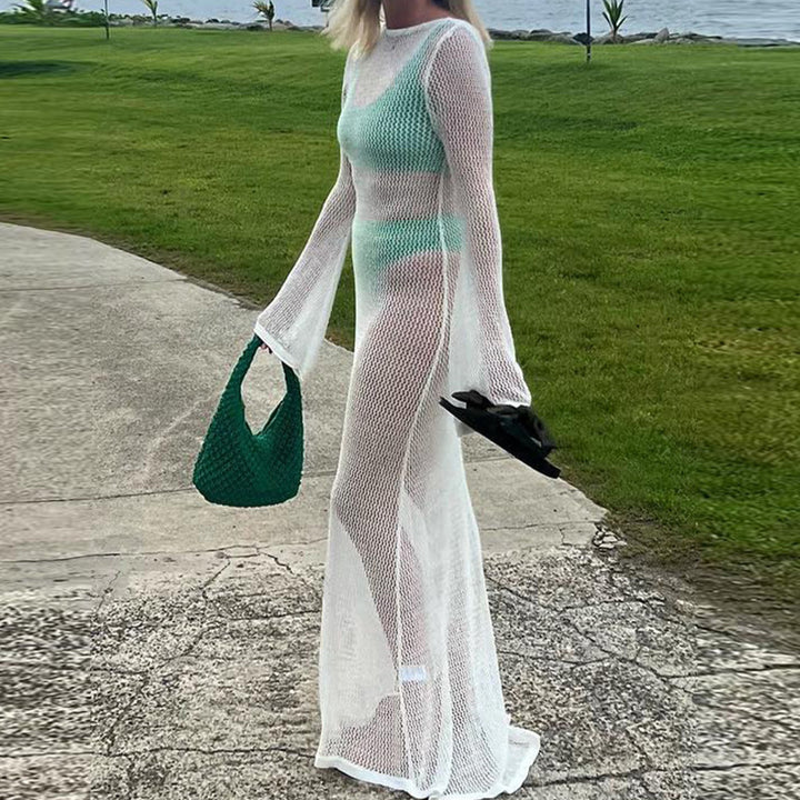 Damen Häkel-Strandmaxikleid mit weitem Schnitt und eleganten Glockenärmeln Echo Archiv
