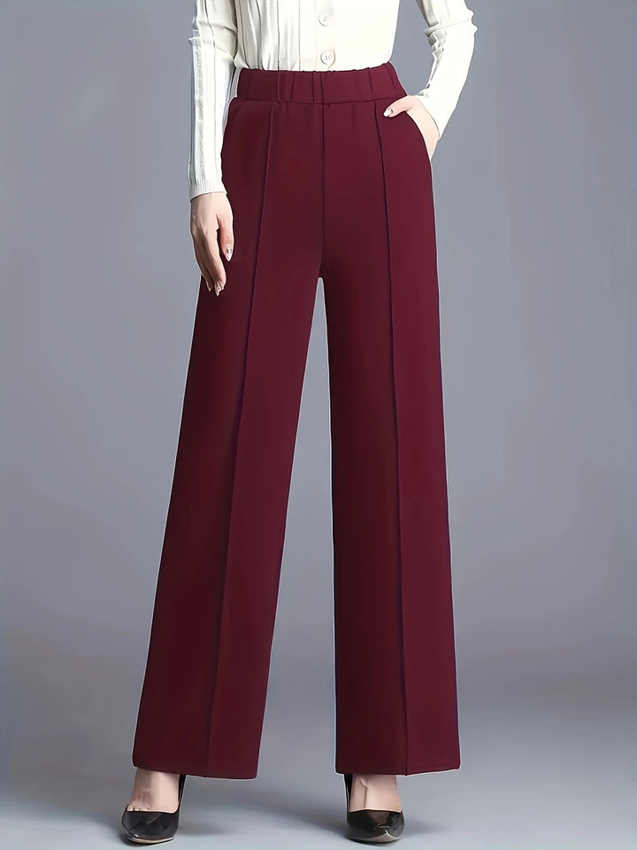 Damen High-Waist Weite Bein Stretch Crepe Plissierte Front Hose – Avélisse