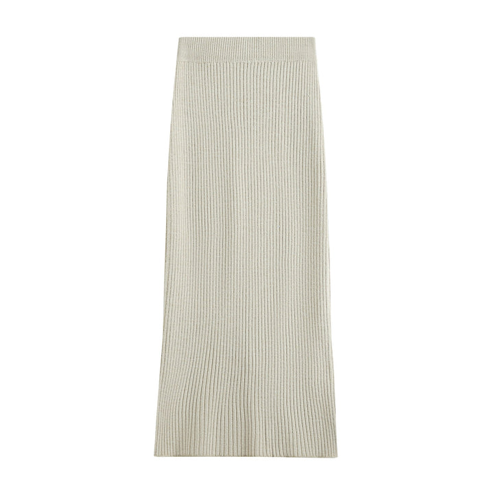 Damen Zweiteiliges Rippstrick-Set mit kurzem Pullover und Midirock Echoarchiv