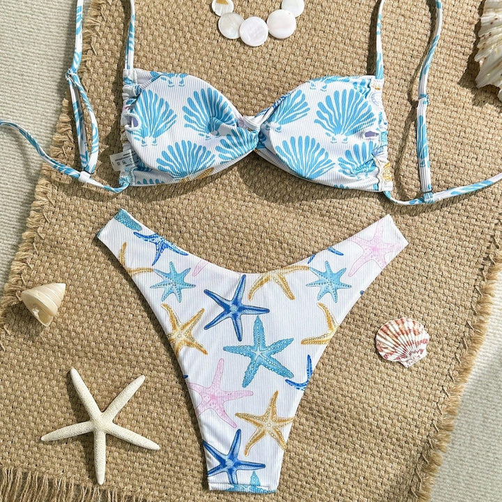 Damen Triangel-Bikini mit maritimem Sternenmuster und raffinierten Trägern Echo Archiv