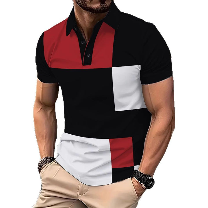 Herren Poloshirt mit kreativem Blockdesign und atmungsaktiver Textur Echoarchiv