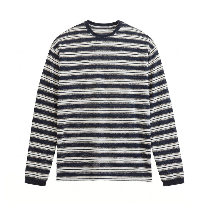 Unisex Langärmliges Feinstrick-Shirt mit Ringelstruktur und geripptem Kragen Echoarchiv