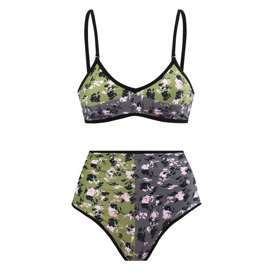 Damen Hochgeschnittener Bikini mit floralem Muster und kontrastierendem Detail Echo Archiv