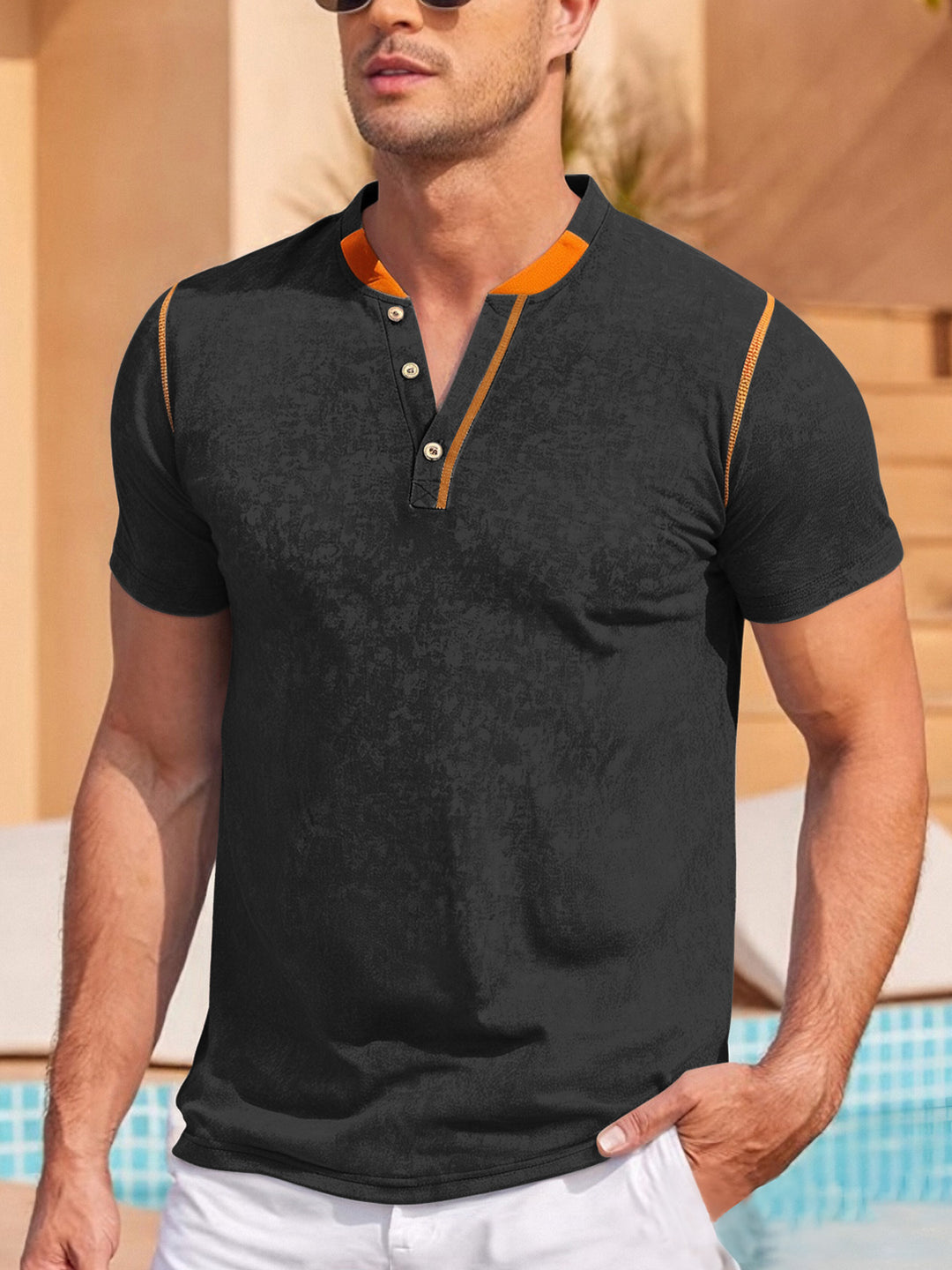 Herren Kurzarm-Polohemd mit stylischen Knöpfen und innovativem Kragen Echoarchiv