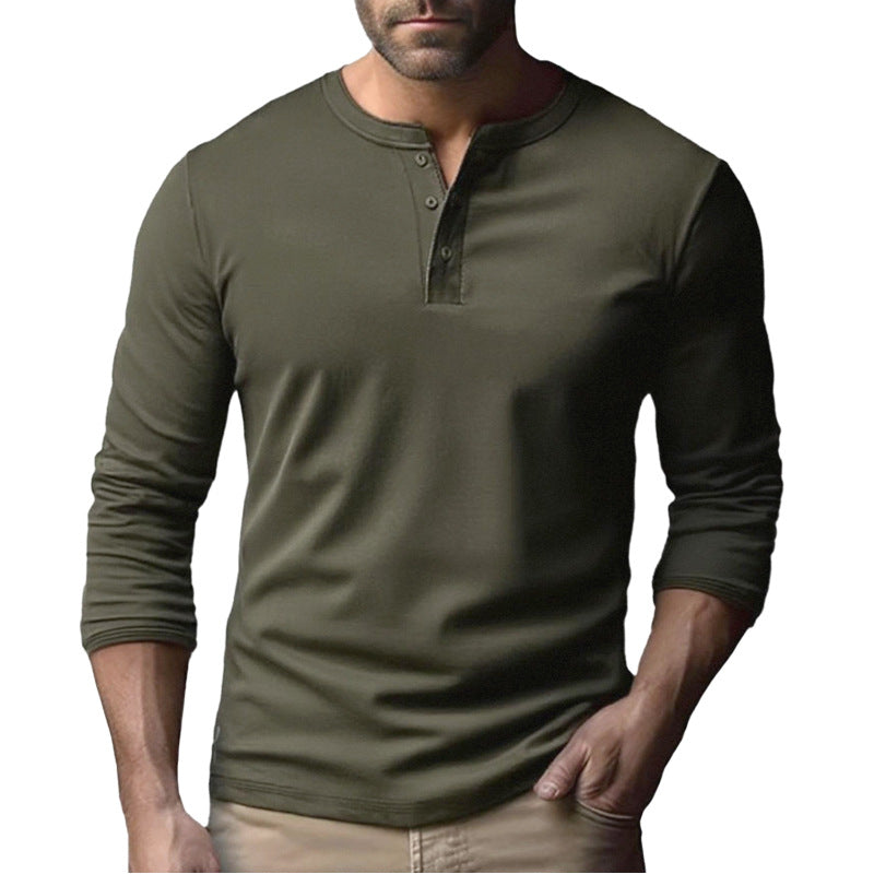 Herren Langarm-Henley-Shirt aus atmungsaktivem Baumwollmix – Arvello