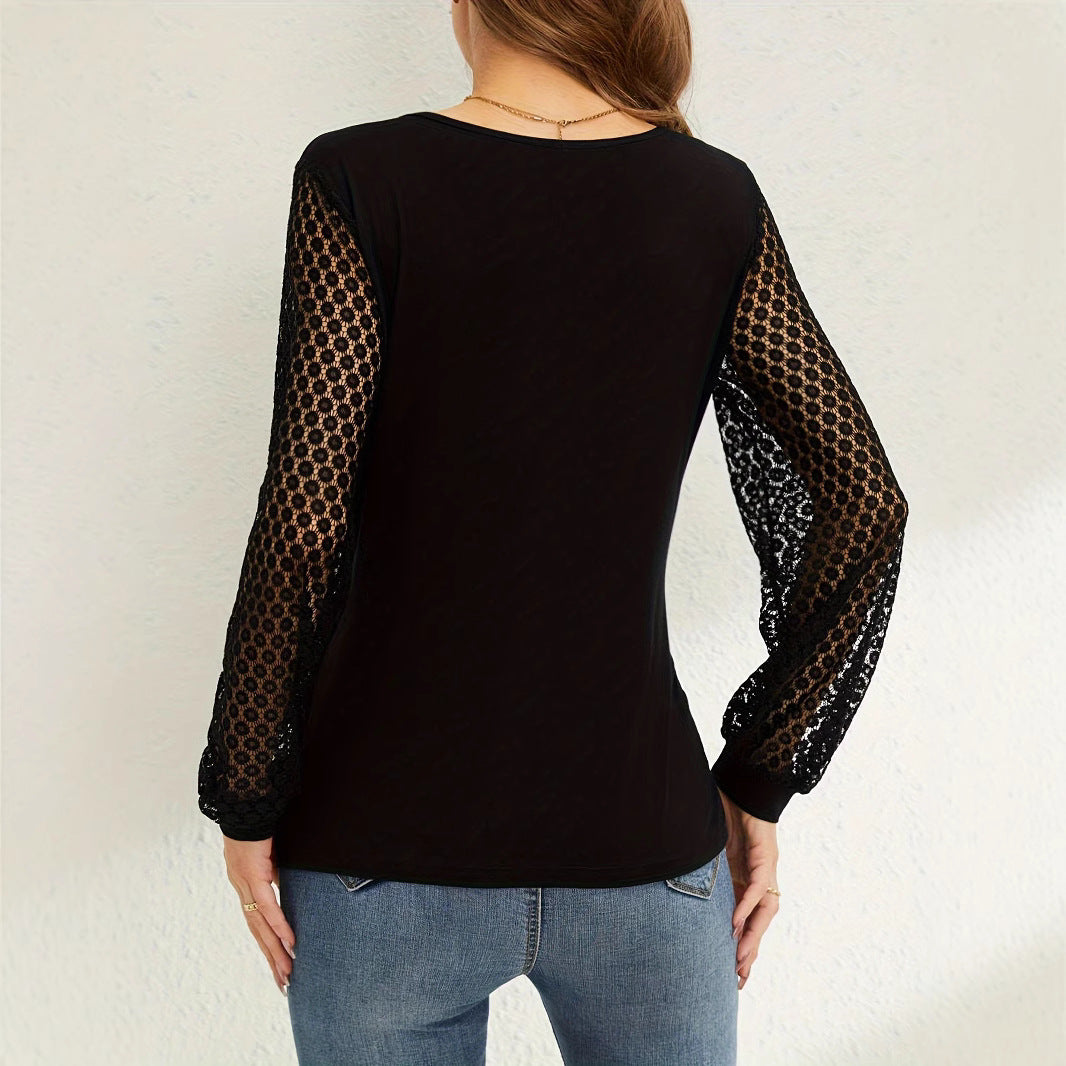 Damen nan elegante Wickelbluse mit Spitzenärmeln und tiefem V-Ausschnitt Echo Archiv