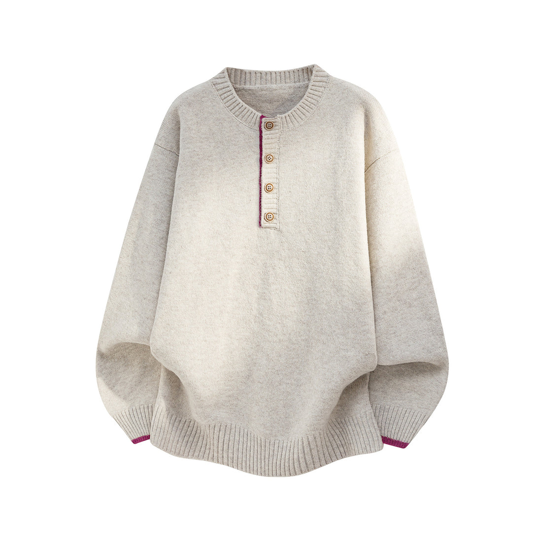Damen Oversize Strickpullover mit Henley-Knopfleiste und kontrastierten Bündchen Echo Archiv