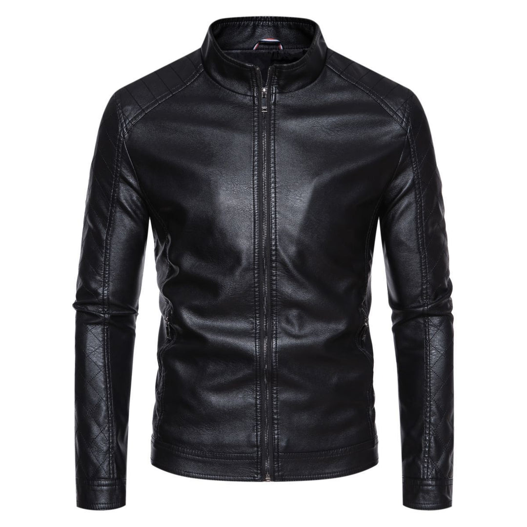 Herren nan taillierte Lederimitat-Bikerjacke mit Stehkragen und gesteppter Ärmeldetail Echo Archiv