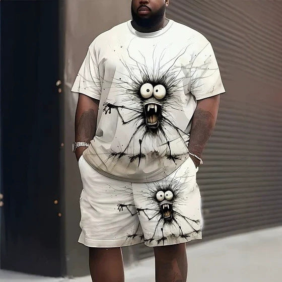 Herren nan lässiges Freizeit-Zweiteiler-Set mit großflächigem Smiley-Sonnenbrillen-Print Echo Archiv