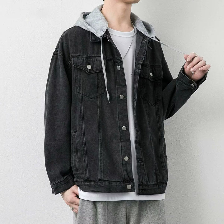 Herren Lässige Denimjacke mit integriertem Hoodie Echoarchiv