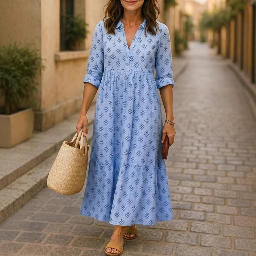 Damen Maxikleid mit elegantem Kragen und floralen Mustern Echo Archiv