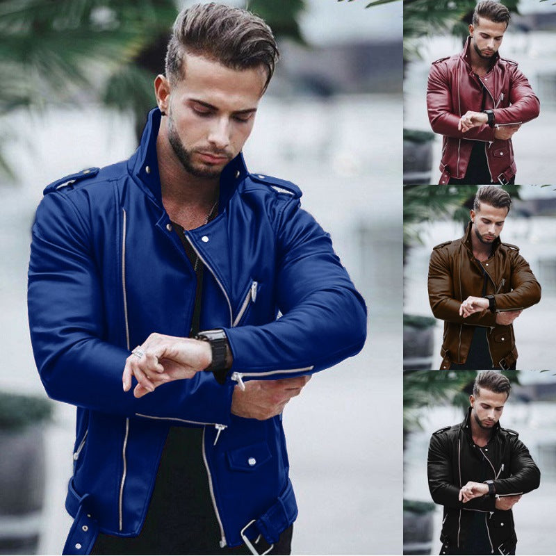 Herren nan stylische Bikerjacke aus Kunstleder mit asymmetrischem Reißverschluss und tailliertem Schnitt Echo Archiv