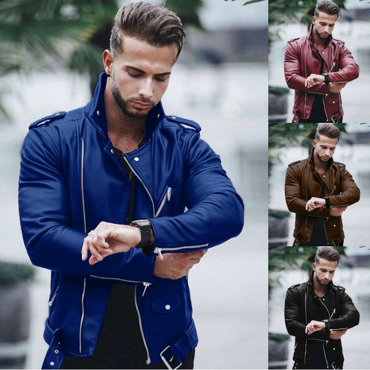 Herren nan stylische Bikerjacke aus Kunstleder mit asymmetrischem Reißverschluss und tailliertem Schnitt Echo Archiv