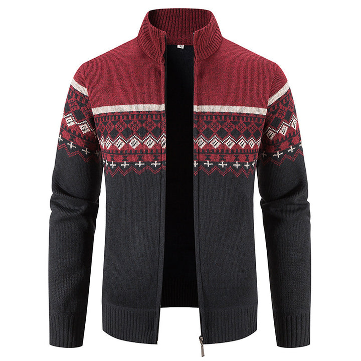 Herren Strickjacke mit modernem Norwegermuster und Stehkragen Echoarchiv