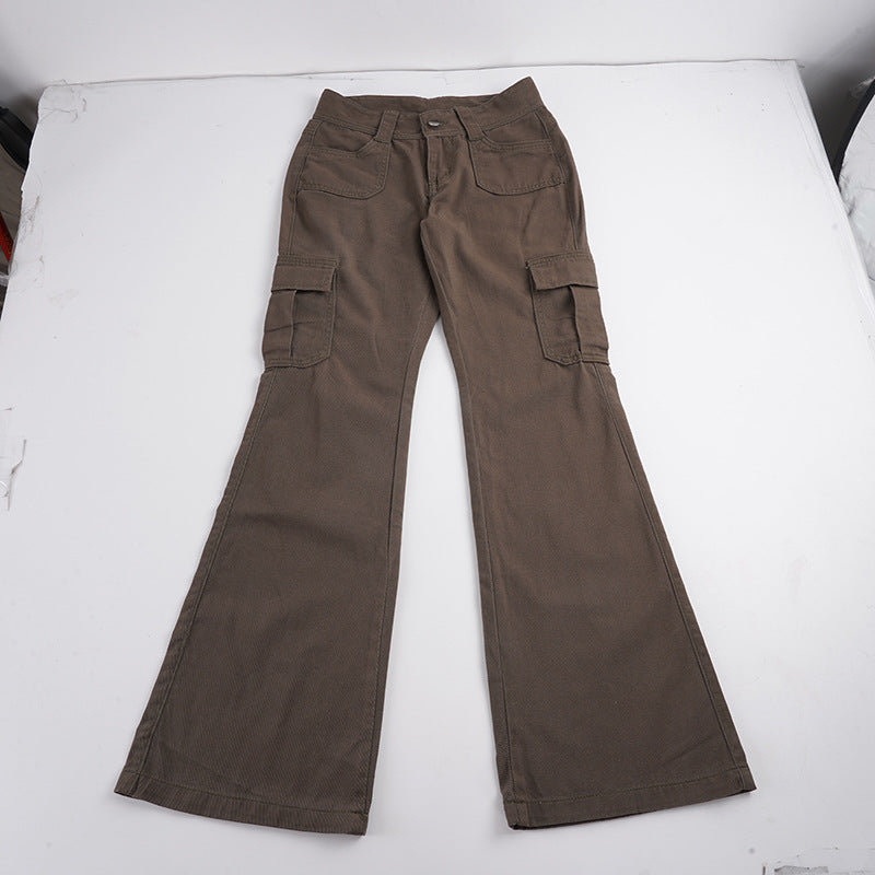 Damen nan Cargo-Flared-Hose mit hochgeschnittener Taille, aufgesetzten Beintaschen und ausgestelltem Bein Echo Archiv