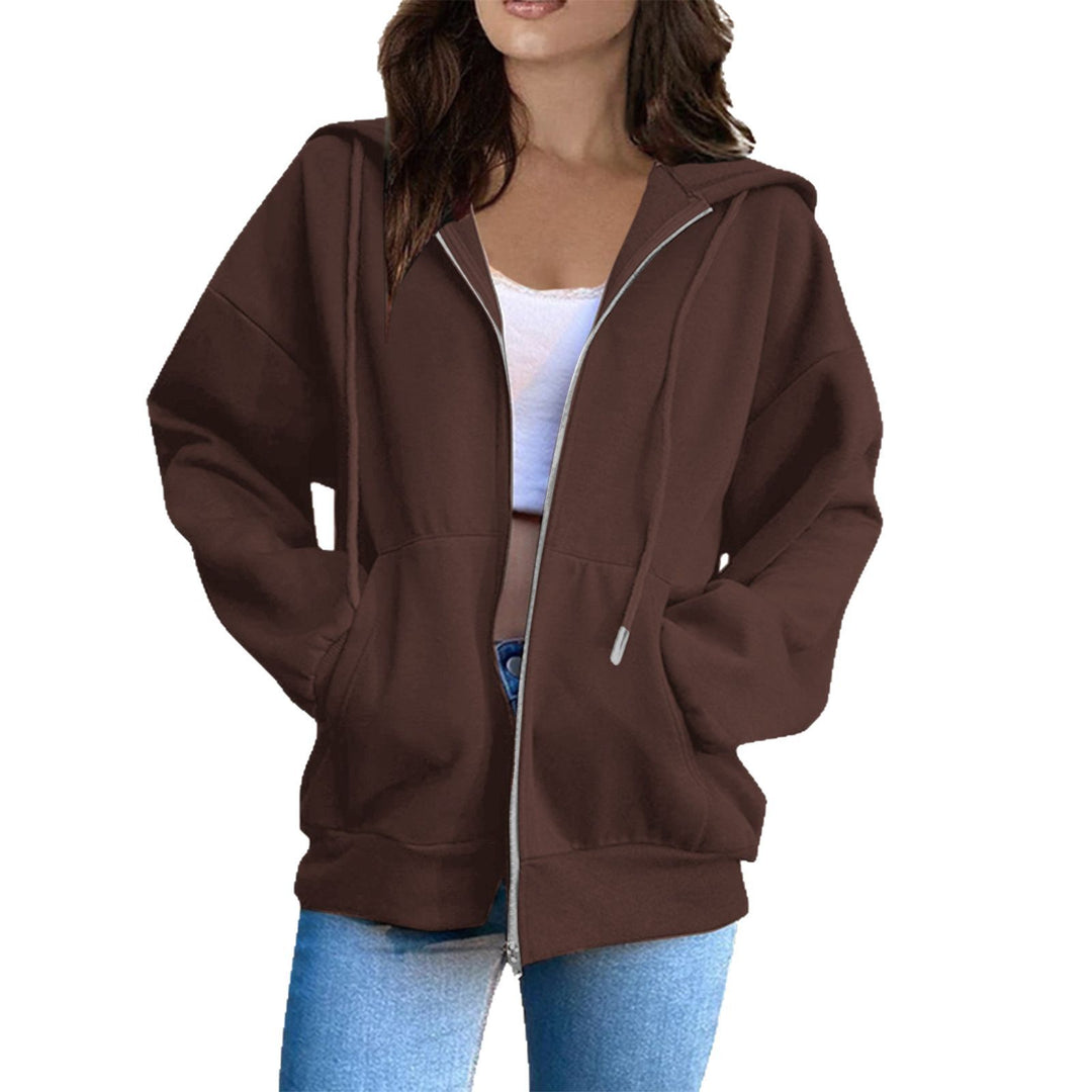 Damen lässige Kapuzenjacke mit durchgehendem Reißverschluss, Kängurutaschen und voluminösen Raglanärmeln – Auréline