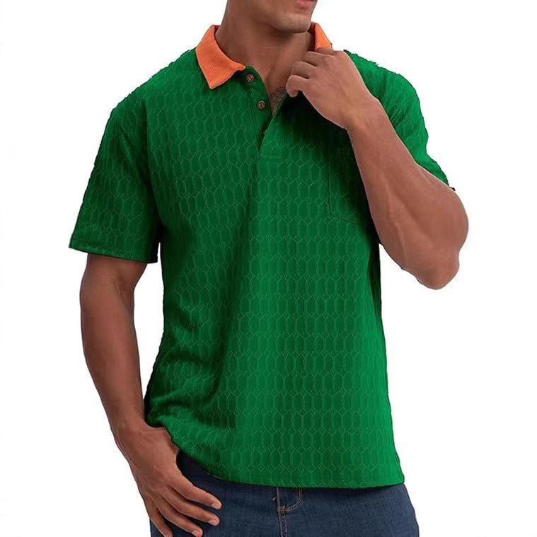 Herren modisches Kurzarm-Polohemd mit strukturiertem Design und Kontrastkragen Echoarchiv