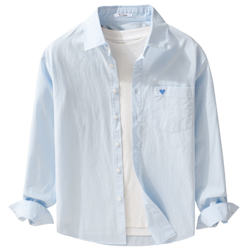 Herren Leichtes Baumwoll-Overshirt mit Brusttasche und dezenter Herzstickerei Echoarchiv