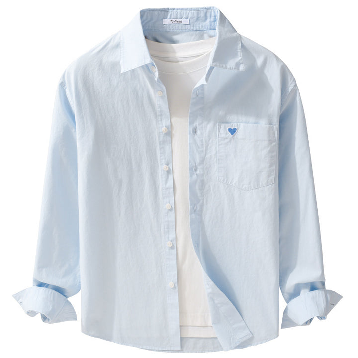Herren Leichtes Baumwoll-Overshirt mit Brusttasche und dezenter Herzstickerei Echoarchiv