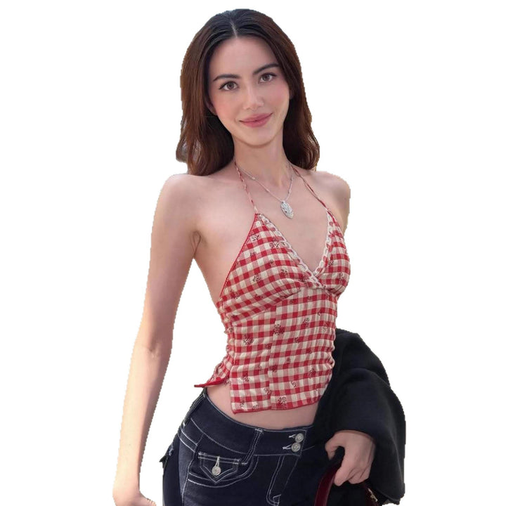 Damen Sommerliches Karo Top Echo Archiv