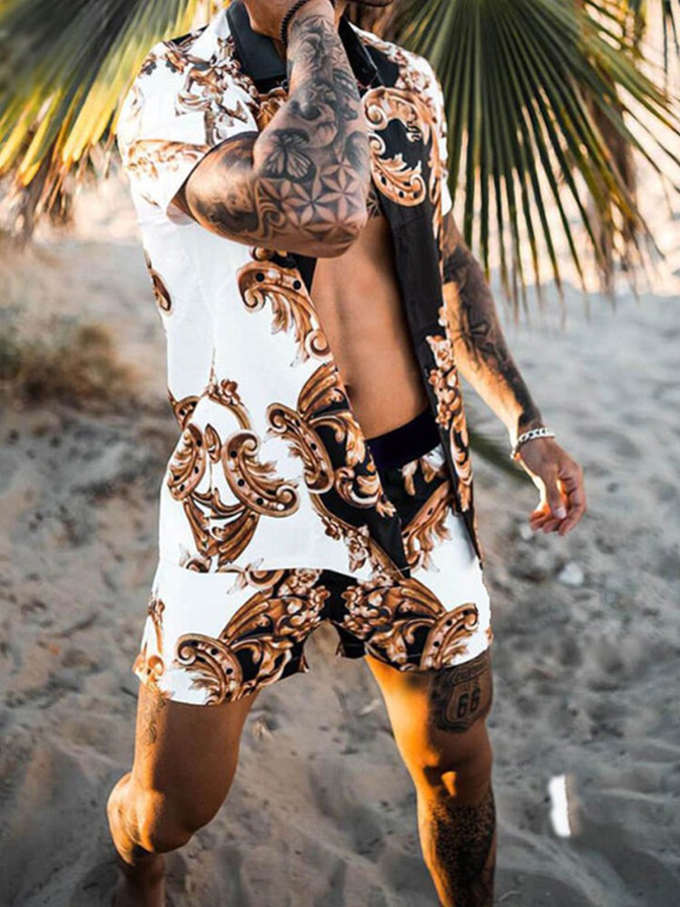 Herren Elegantes Kurzarm-T-Shirt und Shorts Set Echoarchiv