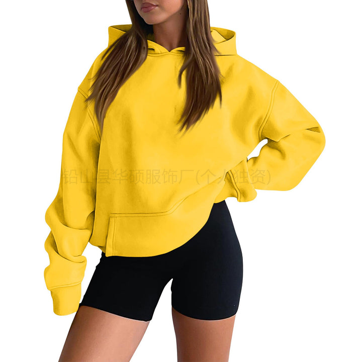 Damen weicher Oversize-Kapuzenpullover mit asymmetrischem Saum Kängurutasche und überschnittener Schulter – Auréline