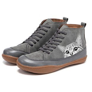 Damen nan knöchelhohe Sneaker mit niedlichem Katzenmotiv Stickerei und ergonomischem Komfortfußbett Echo Archiv