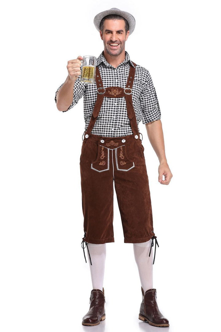 Herren nan moderne Samt-Trachtenkniebundhose mit dekorativer Stickerei und verstellbaren Trägern Echo Archiv