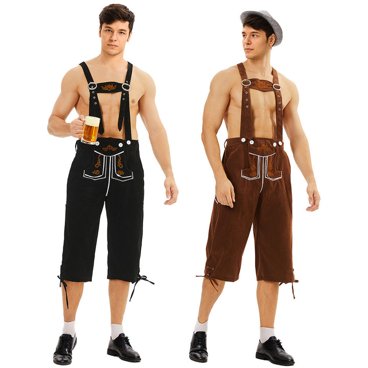 Herren nan knielange Wildlederimitat Lederhose mit detaillierter Stickerei Echo Archiv