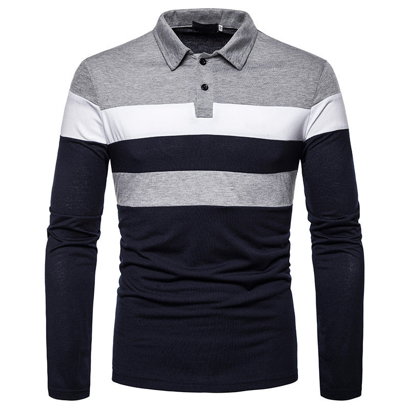 Herren Langarm-Polohemd mit modischem Blockstreifen-Design und klassischem Kragen Echoarchiv