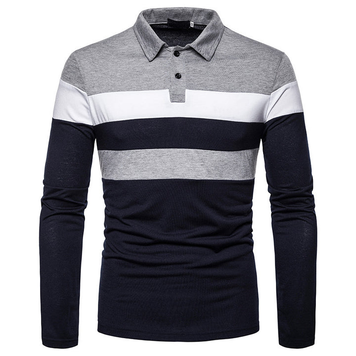 Herren Langarm-Polohemd mit modischem Blockstreifen-Design und klassischem Kragen Echoarchiv