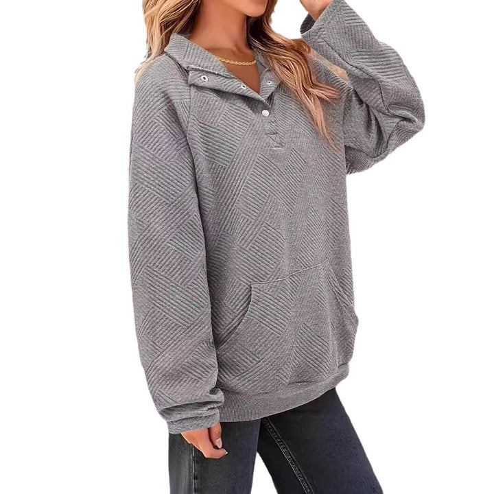 Damen Texturierter Oversize-Hoodie mit Henley-Knopfleiste und Kängurutasche Echo Archiv
