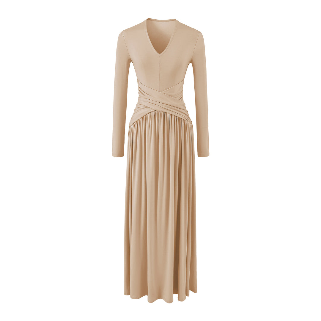 Damen V-Ausschnitt Maxi-Wickelkleid aus Jersey mit geraffter Taillenpartie Echoarchiv