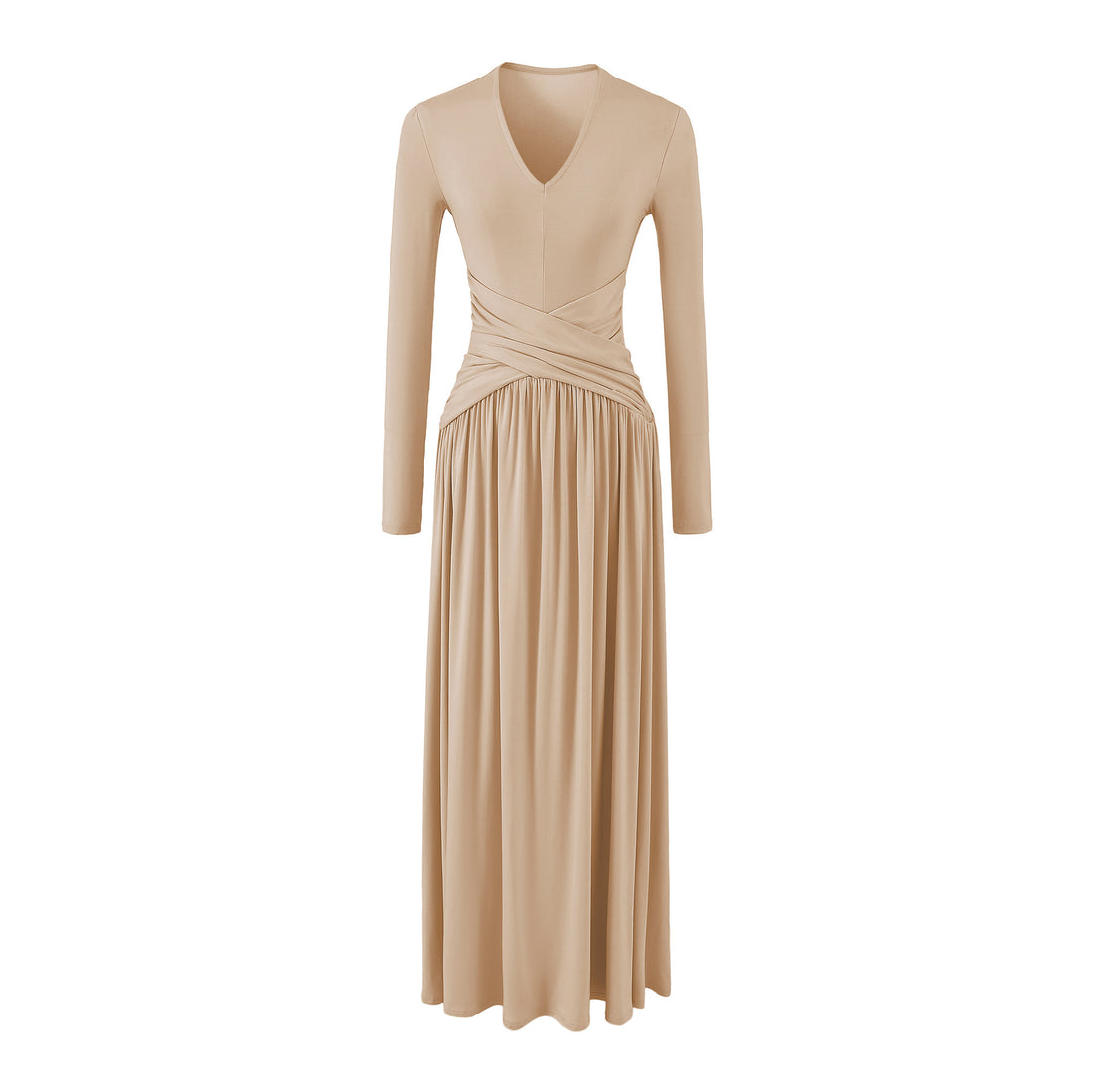 Damen V-Ausschnitt Maxi-Wickelkleid aus Jersey mit geraffter Taillenpartie Echoarchiv