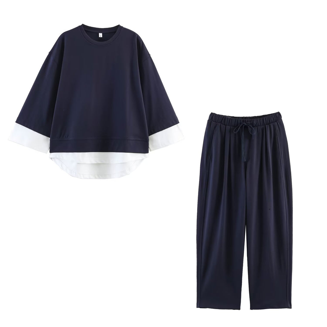 Damen Loungewear-Set aus weichem Jersey mit überlappendem Layer-Top und elastischer Highwaist-Hose Echo Archiv