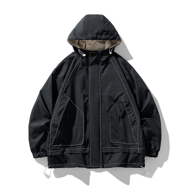 Herren winddichte praktische Outdoor-Jacke mit verstellbarer Kapuze und großen Taschen Echoarchiv