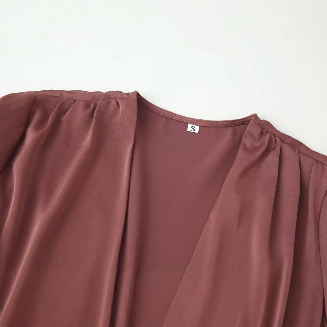 Damen elegante Wickelbluse mit Taillengürtel und tiefem V-Ausschnitt Echo Archiv