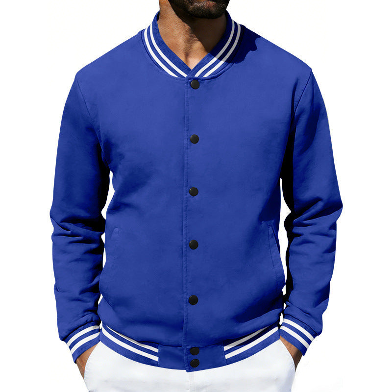 Herren Varsity-Bomberjacke aus Sweat mit gestreiftem Rippkragen – Brevano