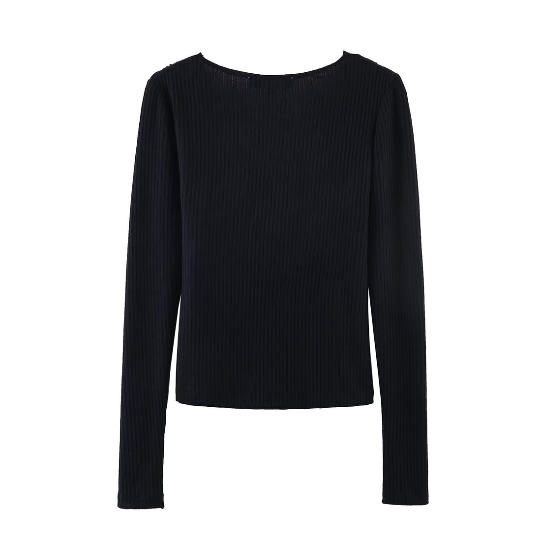 Damen Geripptes Cropped-Langarmtop mit Spitzen-V-Ausschnitt und Bindeband Echoarchiv