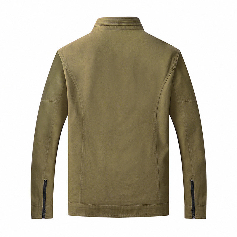 Herren Leichte Baumwoll‑Canvas Übergangsjacke mit Stehkragen und verdeckter Reißverschluss – Taviero