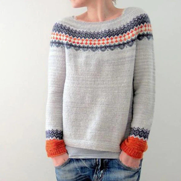 Damen nan gemusterter Norwegerstrickpullover mit weitem Rundhalsausschnitt und lässigem Oversize-Schnitt Echo Archiv