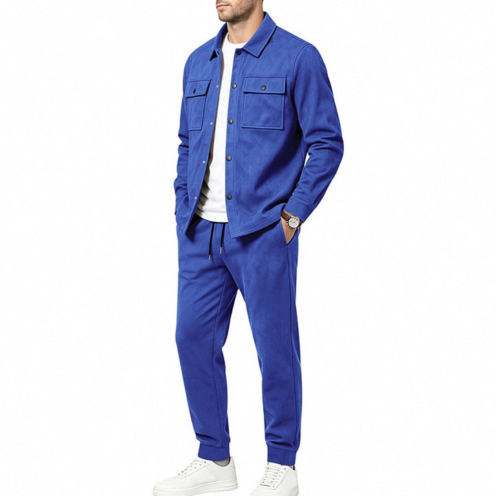 Herren nan Velours-Lounge-Set mit Overshirt, aufgesetzten Brusttaschen und tapered Jogginghose Echo Archiv