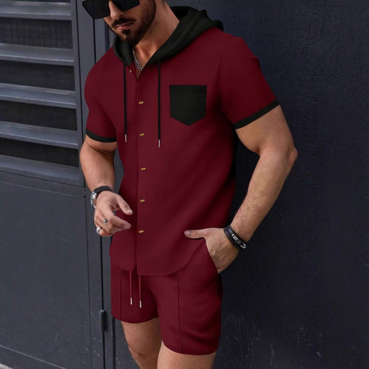 Herren Funktionales Kurzarm-Hemd mit Kapuze und Shorts Set Echoarchiv