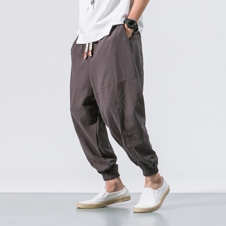 Herren nan relaxed Fit Leinen-Jogger mit Tunnelzug, eingesetzten Knieteilen und elastischen Bündchen Echo Archiv