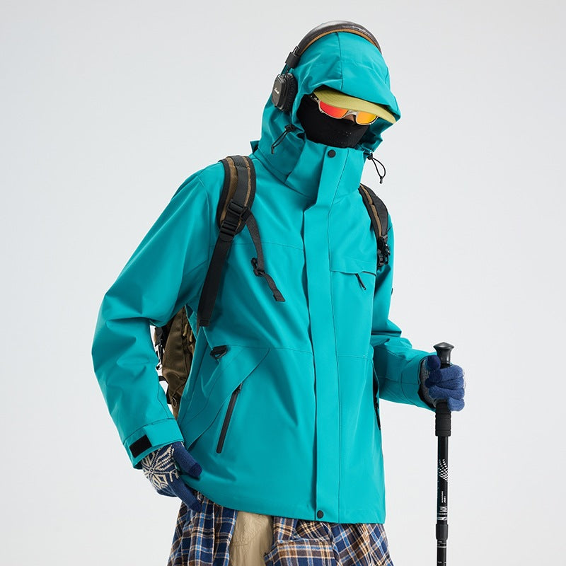 Herren Wasserdichte Outdoor-Softshelljacke mit Kapuze, hohem Stehkragen & Reißverschlusstaschen Echoarchiv